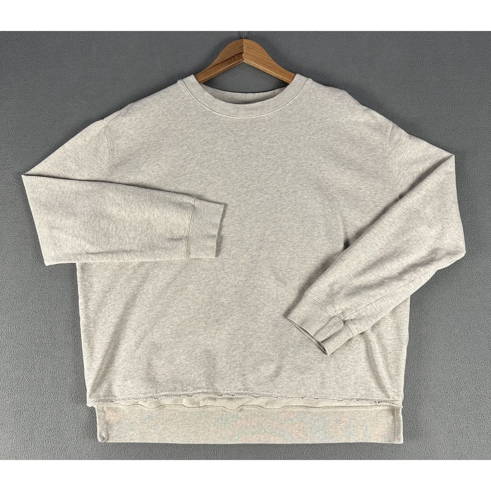 AllSaints‎ Sweatshirt Large Beige Grey Seaside Marl Raw Hem Alternative Luxury